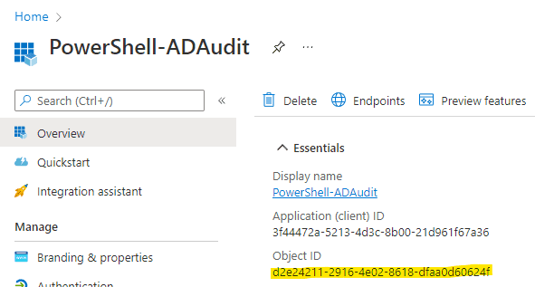 Azure AD App Registration Object Id