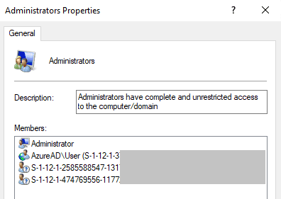 Azure AD Users in local Administrator group