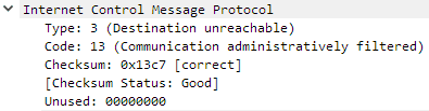 Wireshark Administratively Prohibited Packet